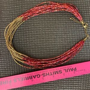 Red & Gold Multistrand Statement Necklace
